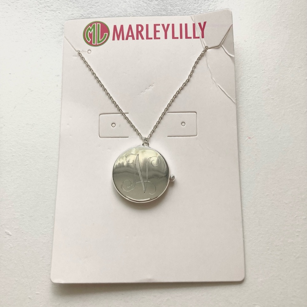 MarleyLilly “N” silver locket necklace